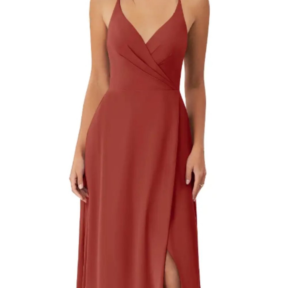 A-Line Pleated Chiffon Floor-Length Dress Terracotta